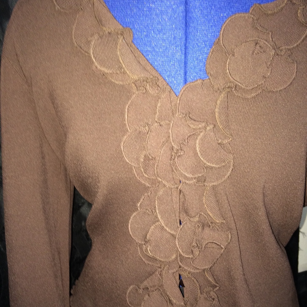Long sleeve brown sheer dressy ruffled shirt blouse - Get this shirt free - Picture 3 of 8